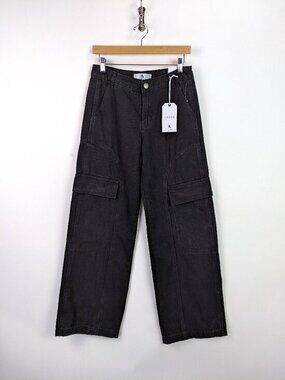 FLYING ANGEL Premium Womens Wide Leg Cargo Jeans In Black Size 5 / 27